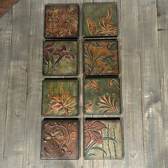 Set of 8, Metal earth tone wall decor - Picture 1 of 3